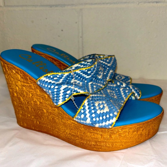 Callisto blue woven wedge sandals size 8 - Picture 6 of 6